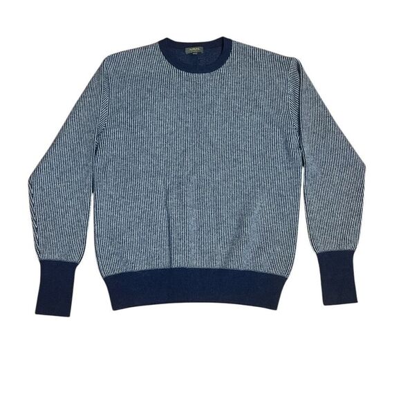 N. Peal Cashmere Sweater Mens Small Waffle Knit Navy Blue Gray Crew Neck - Picture 1 of 5